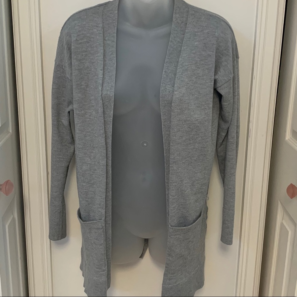 grey cardigan